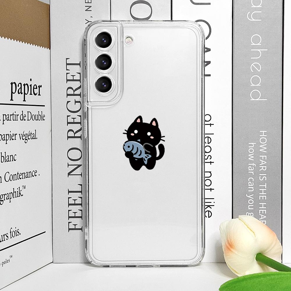 Funny Cartoon Cat Fish Couple Paired Phone Case for Samsung Galaxy S25 Ultra S24 S23 S22 S21 S20 Plus FE A55 5G Clear Soft Cover