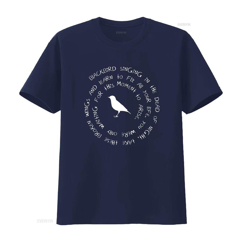 Blackbird Singing In The Dead of Night Bird Lyrics T Shirt Vintage Washed Unisex Stretched Casual Top For Everyday Wear Fashion
