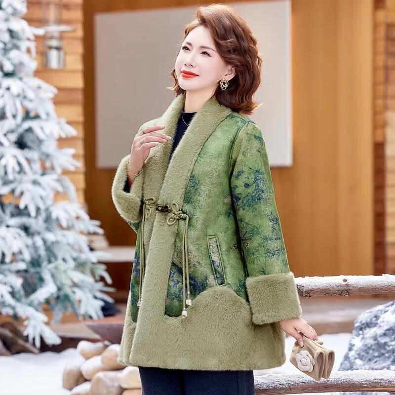 Mom's Elegant Floral Fleece Winter Coat
