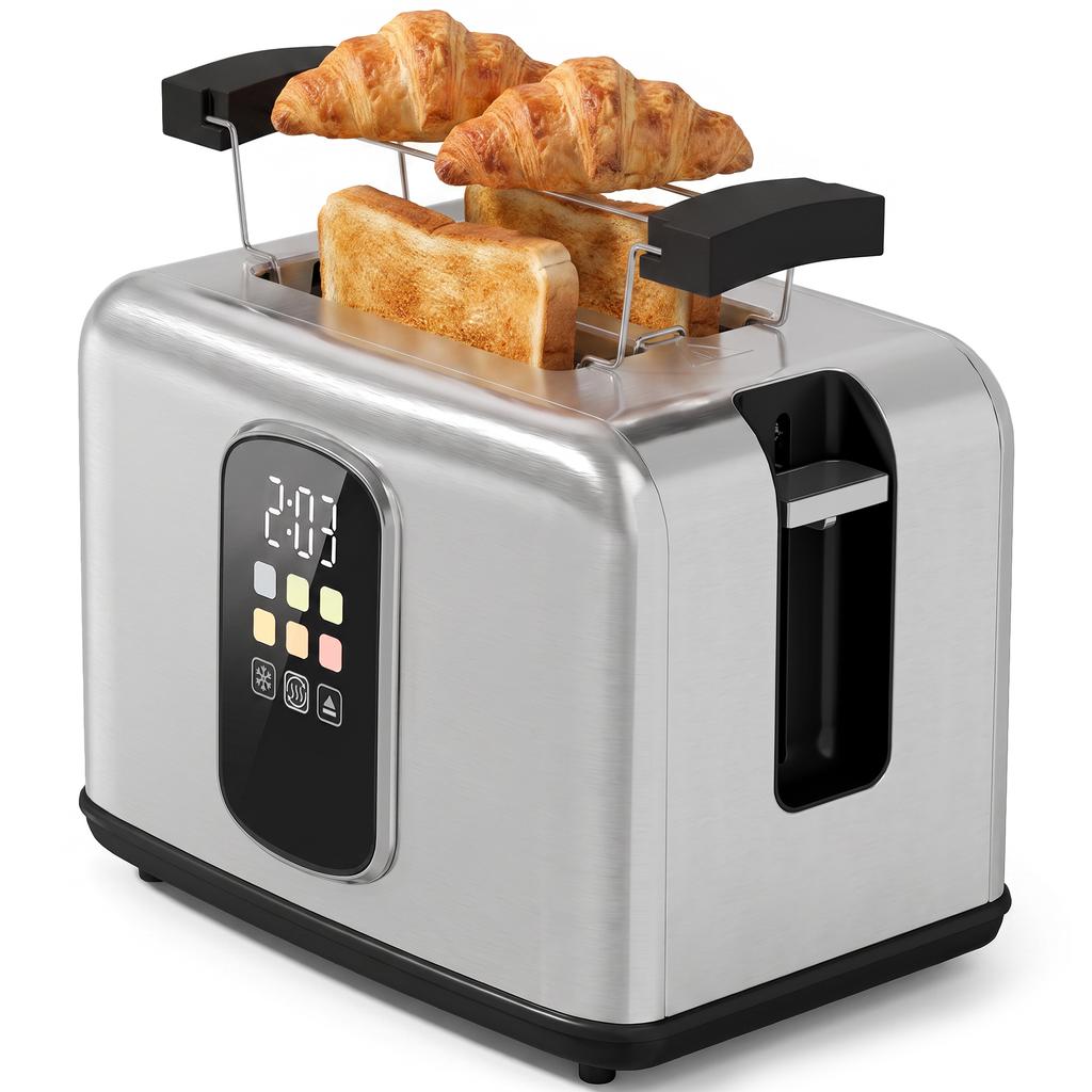2 Slice Smart Toaster with Touch Screen & LED Countdown, Toaster with Warming Rack, 6 Browning Levels, Memory Function