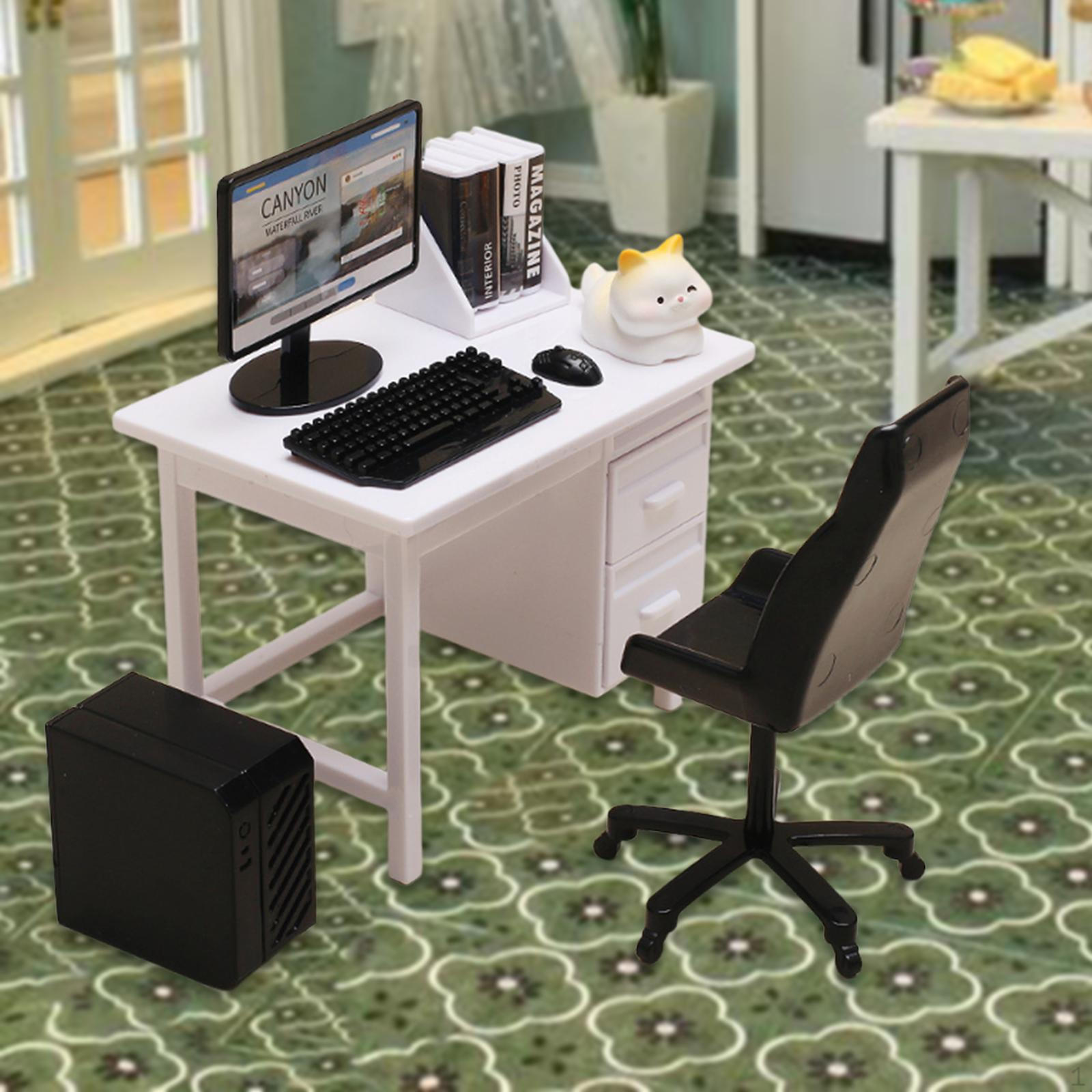 

Кукольный домик Декорация Мебель для кукольного домика Настольный компьютер Современный миниатюрный набор White Desk