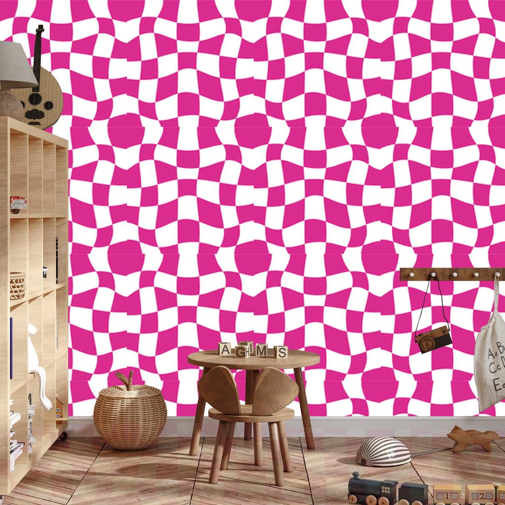 Wallpaper Casual Checkerboard Purple, White and Powder Pink 50x1000
