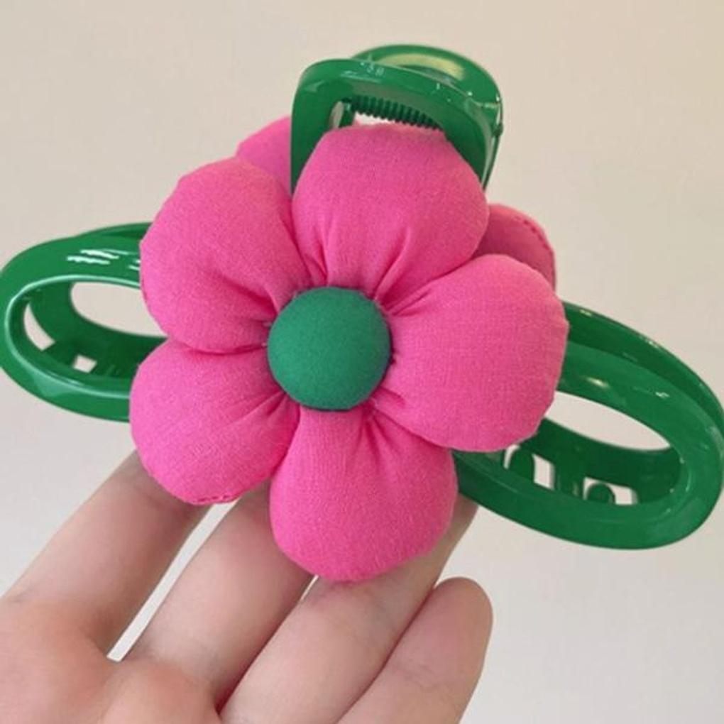 Women's Hair Pink Flower Green Big O-Rim Hair Clip