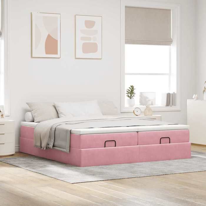 Maison Exclusive - Cadre de lit ottoman avec matelas rose 160x200 cm velours