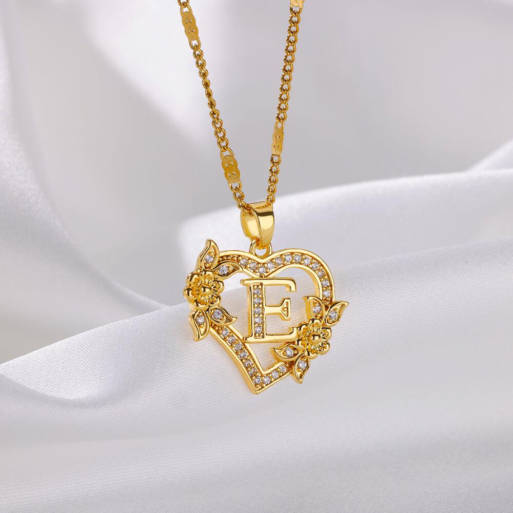 Zircon Heart Flower Letter Necklaces For Women Stainless Steel A-Z Letter Heart Necklace Wedding  Party Jewelry Gift