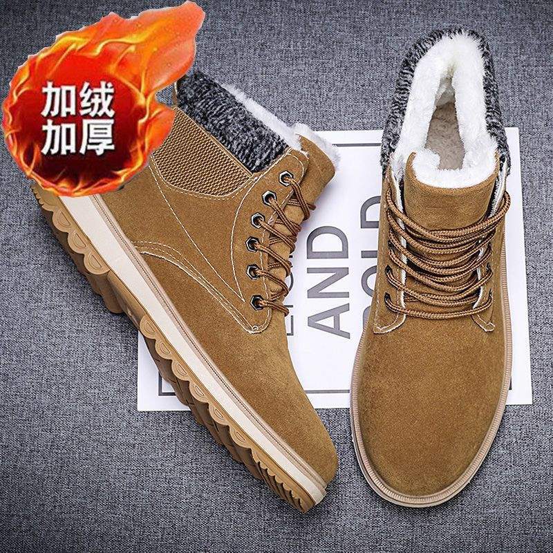 Men's Snow Boots Winter Warm Youth Martin Boots Versatile Non-slip High-top Thickened Velvet Cotton Shoes Short Boots Shoes