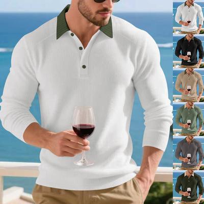 Spring and Autumn New Product  Heavyweight Men's Loose Hollow Holiday Casual Lapel POLO Shirt Long Sleeve