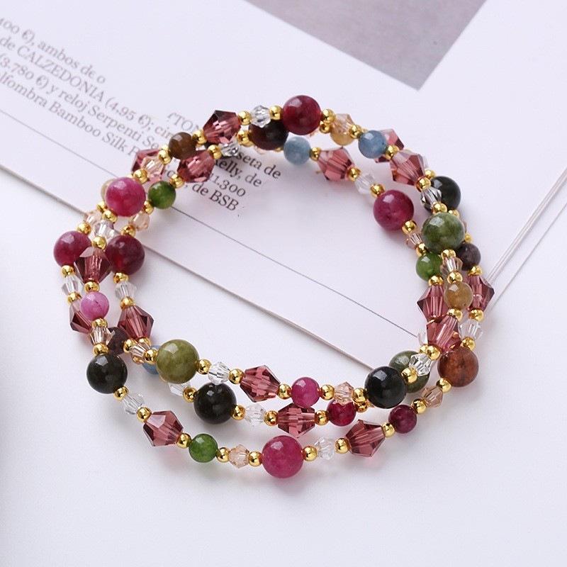Candy Colored Tourmaline Three-Circle Bracelet Bangles Women Fashion Jewelry Accessories Gift