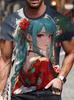 Men's T-Shirt Anime Samurai Girl 3D Print T Shirt Fashion Men Women Loose Casual Top Japanese Korean Style Street Trend Tee
