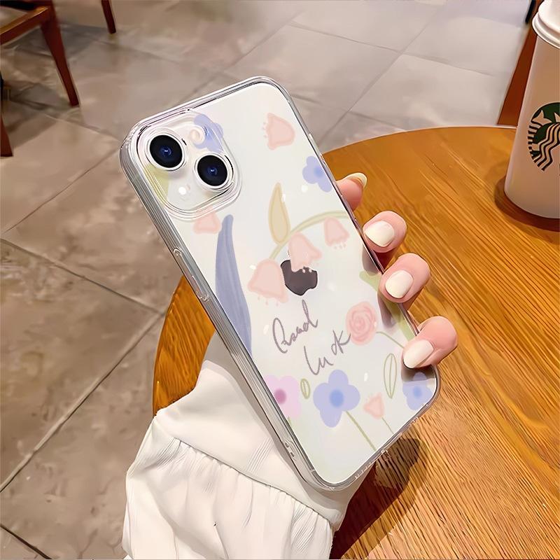 All-inclusive transparent mobile phone case iphone16 tulip 15 anti-drop soft case Apple 17promax trendy women's 11