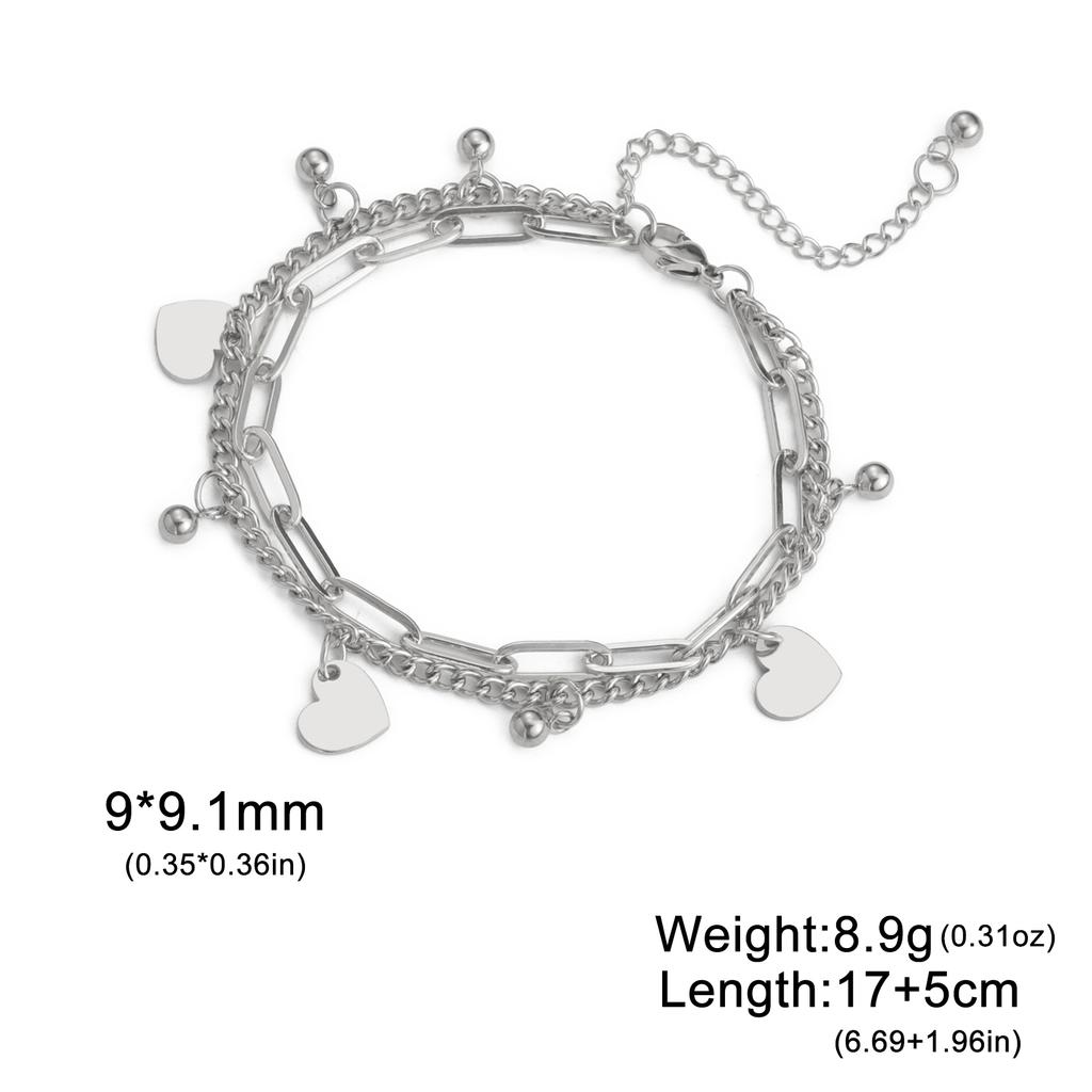 Heart Clear Zircon Charm Bracelet Stainless Steel Gold Women Figaro Chain Bracelets Jewelry Gift