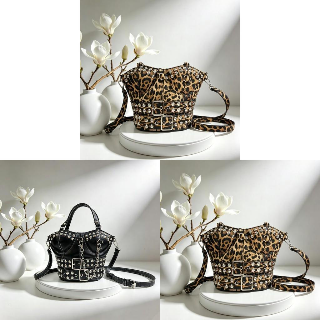 Punk Style Studded Leather Crossbody Bag With Zipper Closure For Daily Use