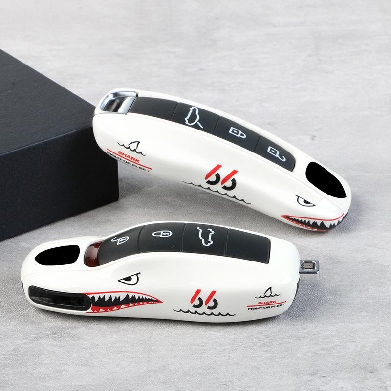 Porsche Schlüsselhülle für Cayenne, Macan, Taycan, 911, Panamera, 718 - Design Weißer Hai