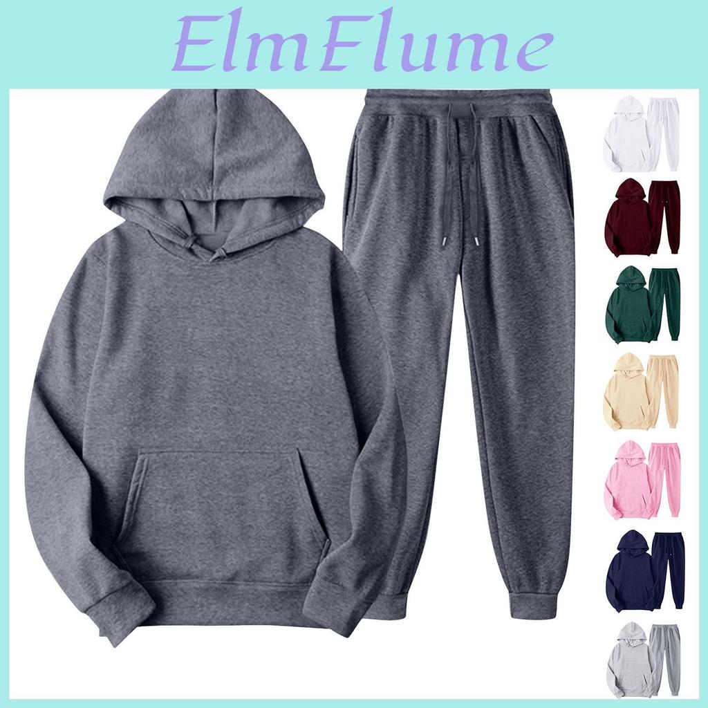 Casual Womens Hoodie Twopiece Suit Color Fleece Suit Pocket Sweatpants