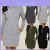 Womens Hooded Mini Dress Casual Long Sleeve Sweatshirt Jumper Slim Fit With Pockets