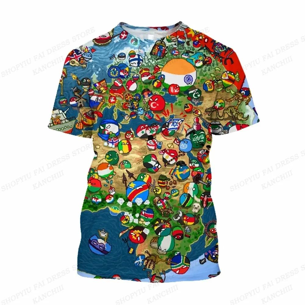 Summer Round Neck 3D World Flag Print Top Fashionable Casual Short Sleeved Men's T-shirts