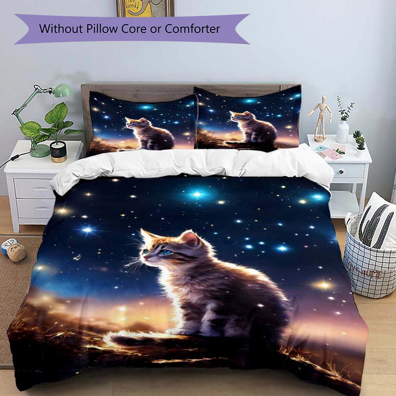 3pcs Anime Cat Bedding Set - Includes One Quilt Cover and Two Pillowcases (No Core) - Perfect for Bedroom and Guest Room Decoration, Festive