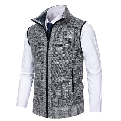 Autumn Winter Men's Knit Vests Fashion Warm Sleeveless Jacket Stand Collar Waistcoat Men