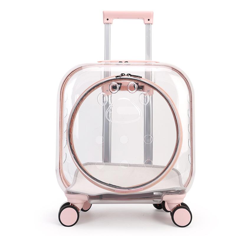 

Lightweight Cat Carriers Transparent Pet Stroller with Wheels Breathable Space Capsule for Small Cats and Dogs Rolling Pet Cage 42x42x30(CM)