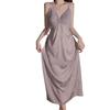 Women’s Long Ice Silk Nightdress Sexy Backless Sleep Dress Push-Up Padded Mesh Cami Sleepwear