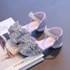 Children's Crystal Princess Shoes Bow Tie Stylish Summer New Girls' Head-wrapped Sandals Small High Heels Performance Shoes