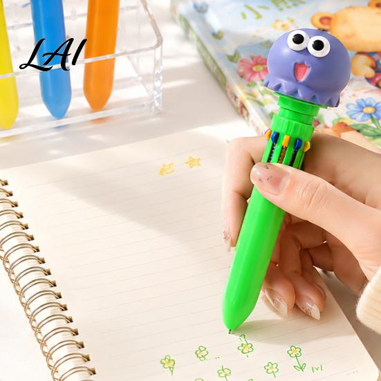 Student Prizes for Classroom 10 in 1 Cartoon Ballpoint Pen Multicolor Press Retractable Pens Back to School Supplies Kids Smooth Writing Stationery