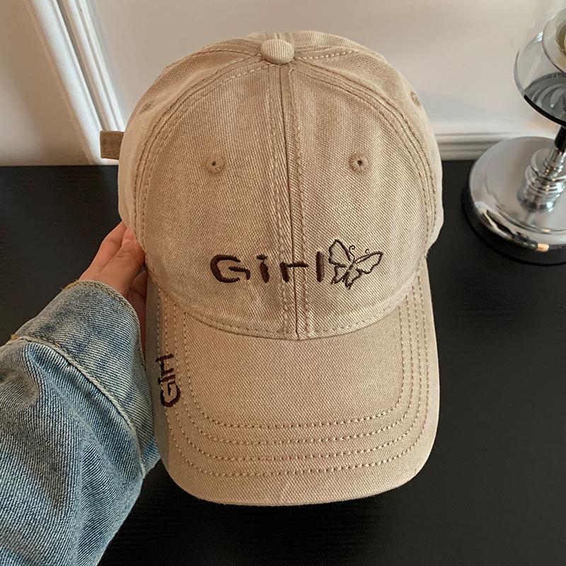 Embroidery Baseball Cap Women Washed Cotton Hat Kpop Casual Black