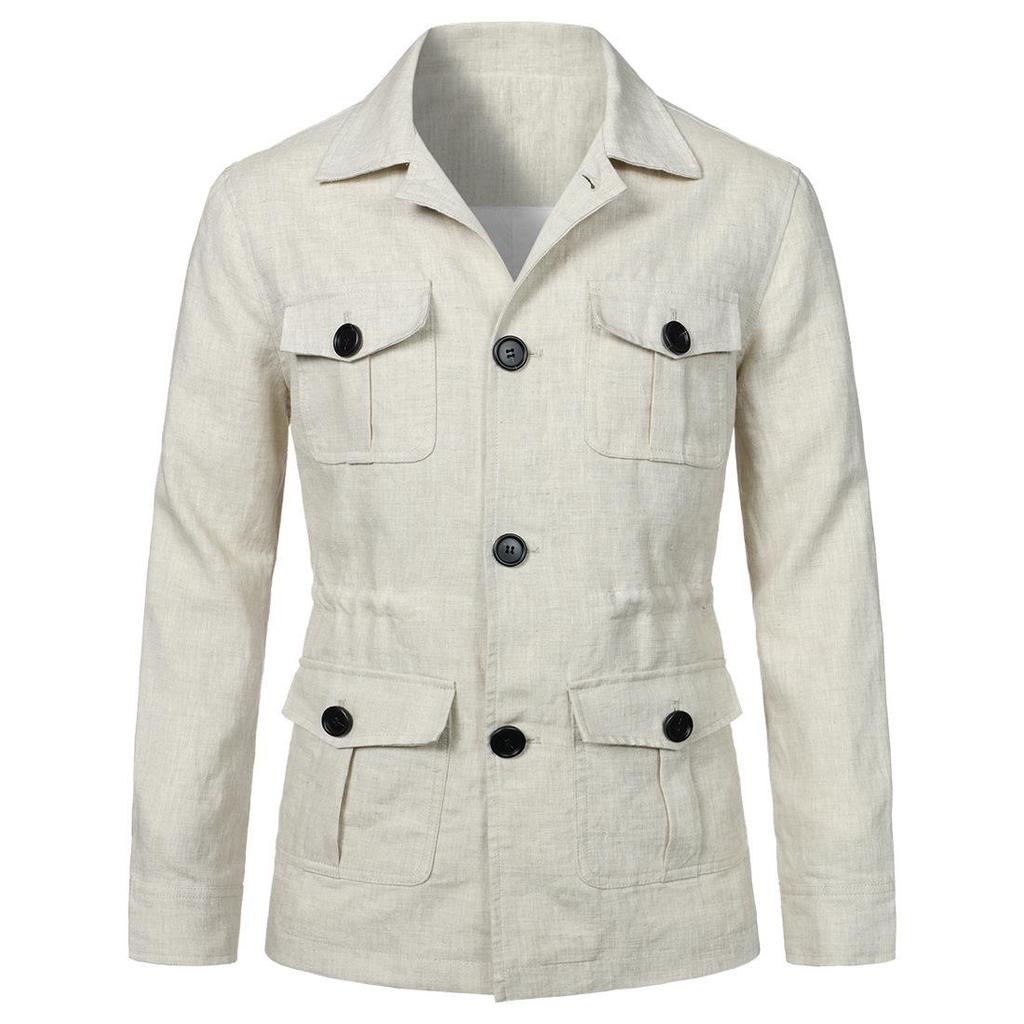 European and American Retro Slim Hunting Safari Linen Jacket for Men