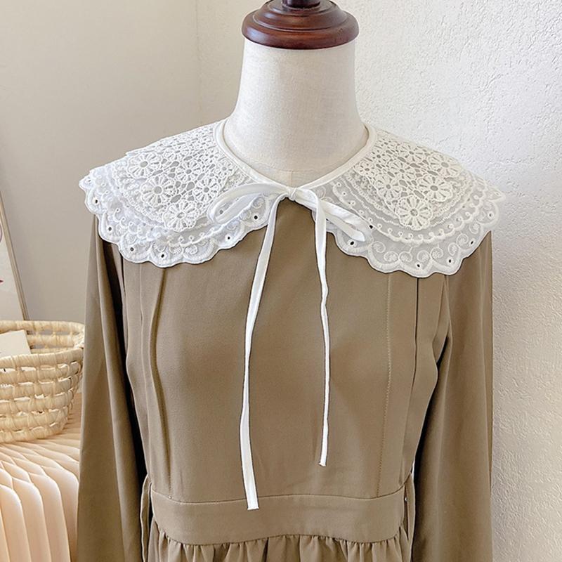 Korean Women White Cotton Fake Collar Shawl Wrap Hollow Out Floral Fish Scales Necklace Scarf Embroidery Short Poncho Dropship