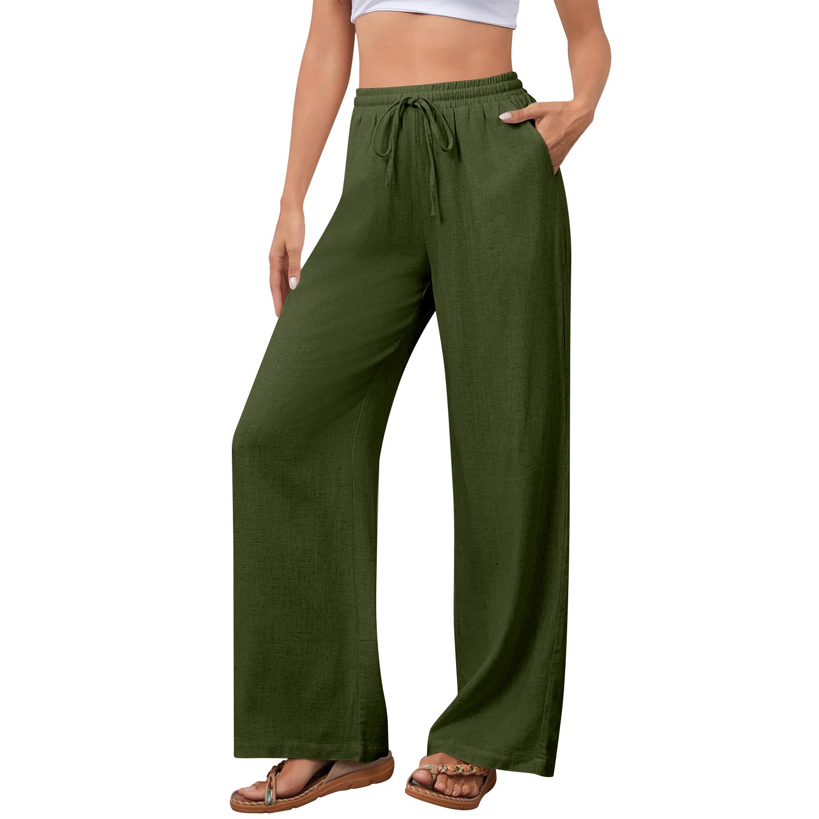 Women s Casual Fashion Cotton-Linen Blend Wide-Leg Pants With Side Pockets L