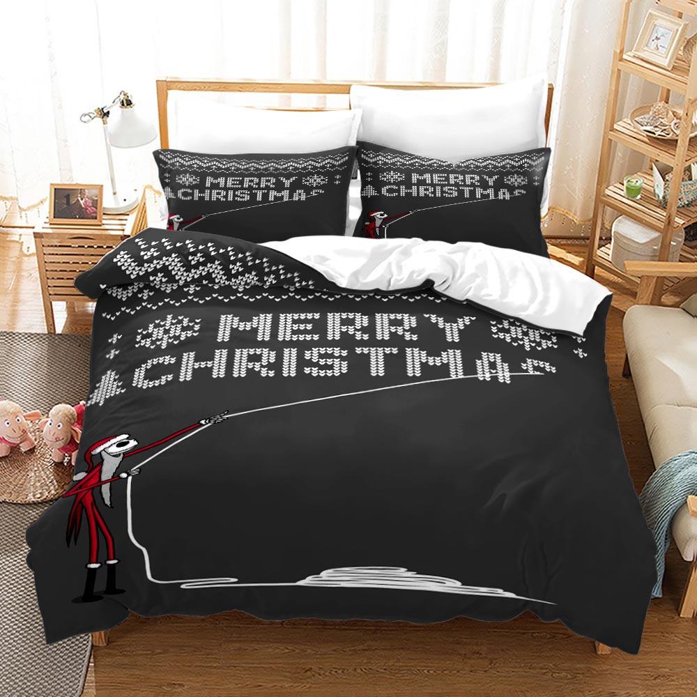 3pcs Queen Size Duvet Cover Sets, Nightmare Before Christmas Jack and Sally Rose Decor Bedding Set 2/3pcs Polyester Quilt Cover