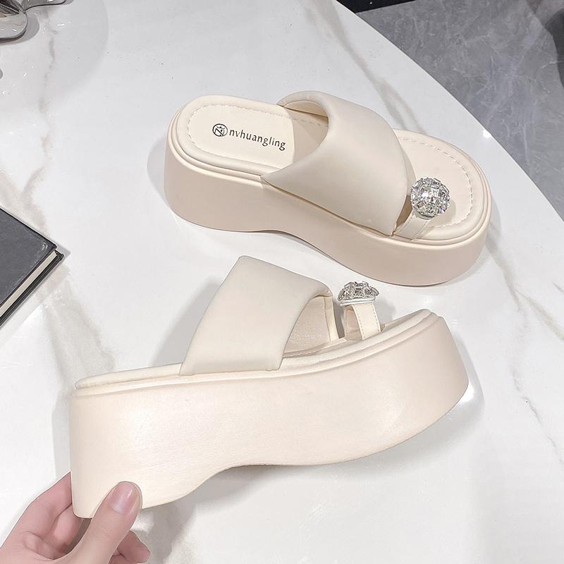 Aphixta 8cm Platform Sandals Wedge Heels Slippers Women Crystal Flip Flop Thick Soled Shoes 2024 Summer Chunky Woman Slides