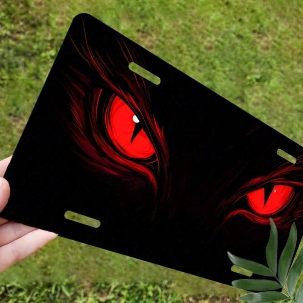 Night Eye Decorative License Plate Frame Waterproof Aluminum Universal 5.9x11.8in Fade-Resistant Exterior Accessory for Vehicle Decor