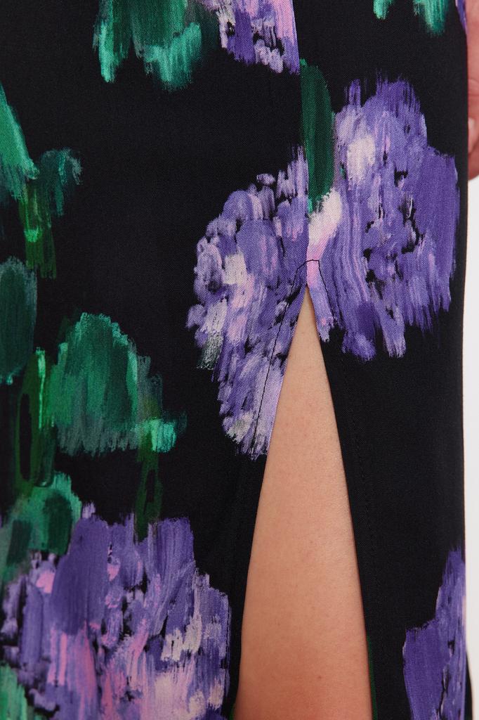 Women's Fashion New Skirt Lilac Slit Detailed Viscose Fabric Patterned Midi Woven Skirt