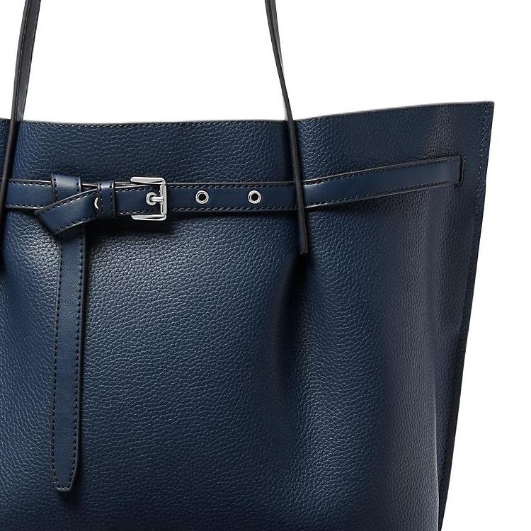 Michael Kors Mk Emilia Brand Metal Logo Litchi Grain Leather Tote Bag Shopping Bag Handheld Shoulder Bag Women Tote Navy-Blue 35S1SU5T7T-NAVY