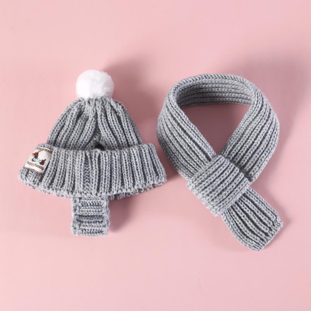 Winter Knit Wool Ear-Hole Hat & Warm Scarf Set for Pets - Cat, Dog, Rabbit Headwear for Christmas & New Year