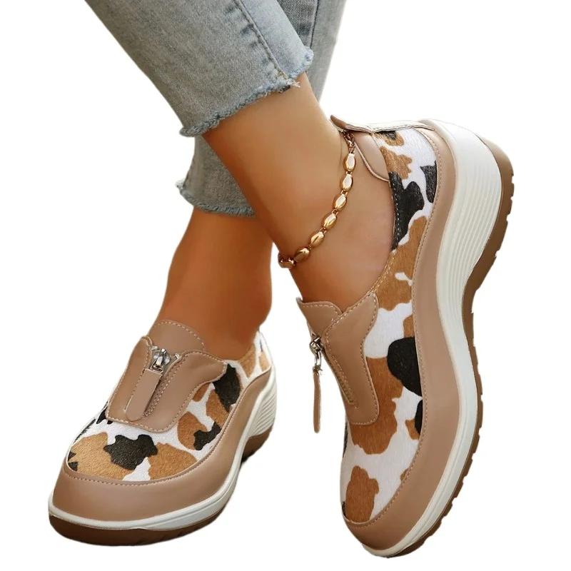 fashion 2024 Shoes Female Front Zip Women's Vulcanize Shoes Outdoor Women Sneakers Mixed Colors Round Toe Low Heel Women's Casual Shoes