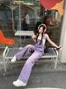 Women's Retro Purple High-Waist Denim Overalls - Slimming, Loose, Wide-Leg Jumpsuit for Spring & Summer