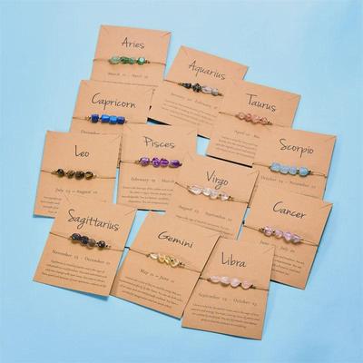 European American Fashion Natural Stone Zodiac Bracelet, Hand-Woven Style with Paper Card, Versatile Design for Women