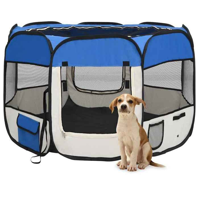 VidaXL Foldable Dog Playpen with Carry Bag Blue 90x90x58 Cm Enclosure 171013