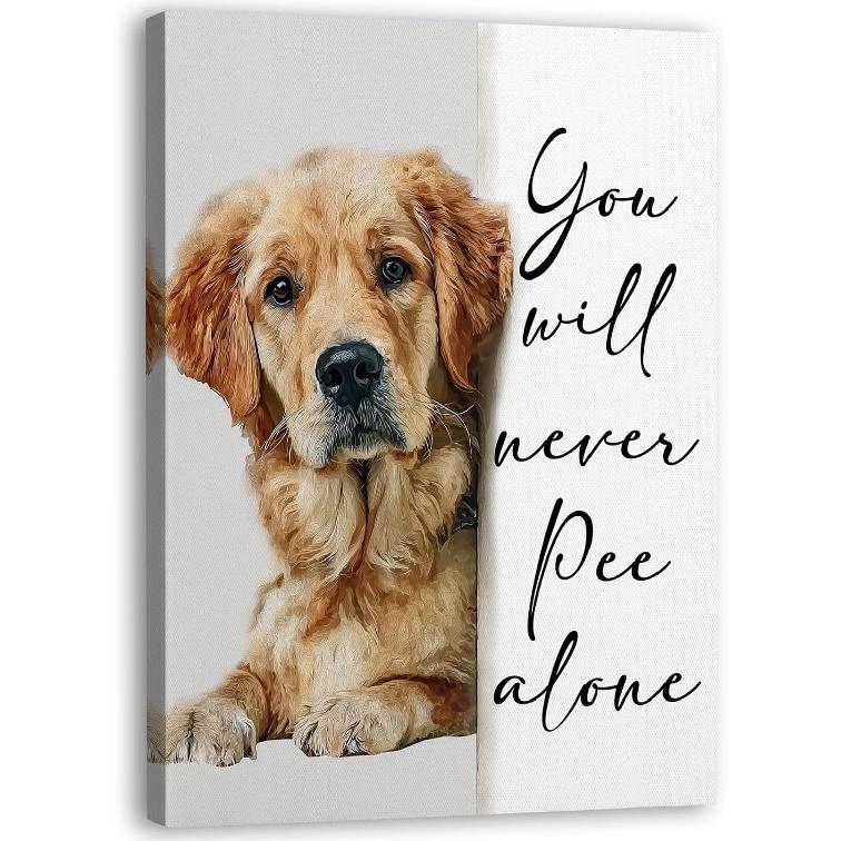 Zeuiwr Funny Golden Retriever Bathroom Framed Wall Decor, Golden Retriever Gifts for Women Canvas Wall Art, Funny Dog Pictures Prints Artwork for