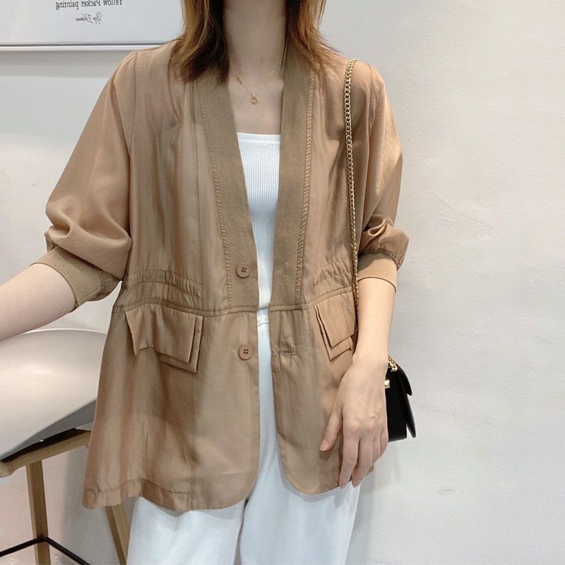 

Women Thin Sun Protection Clothes Summer Fashion Korean Breathable Seven Point Sleeve Coat Female Office Jacket XXL білий