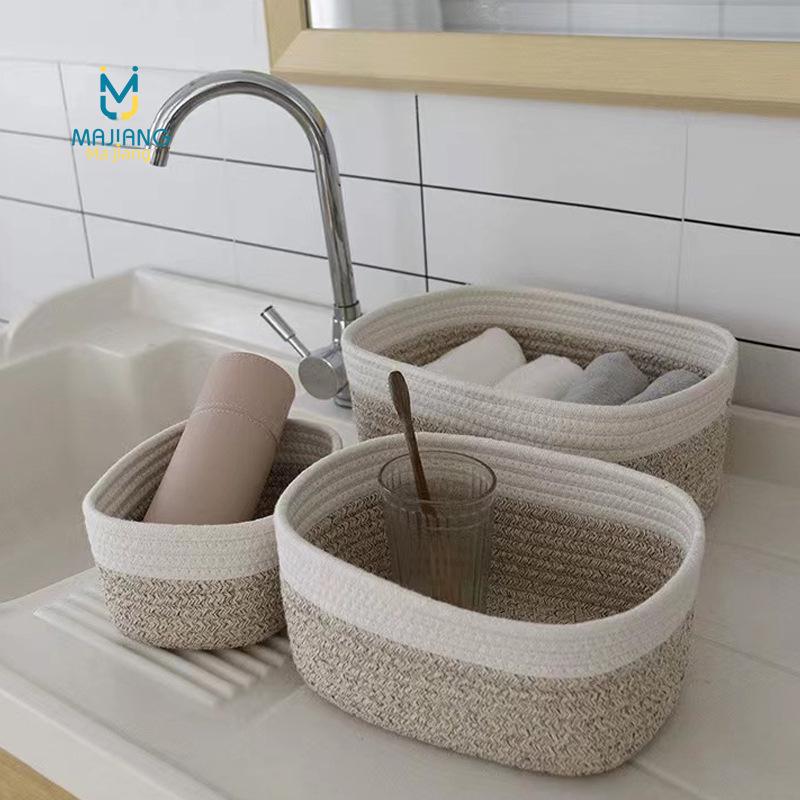 Cesta de Almacenamiento de Escritorio de Cuerda de Algodón Moderna - Cáñamo Tejido para Artículos Varios y Cosméticos