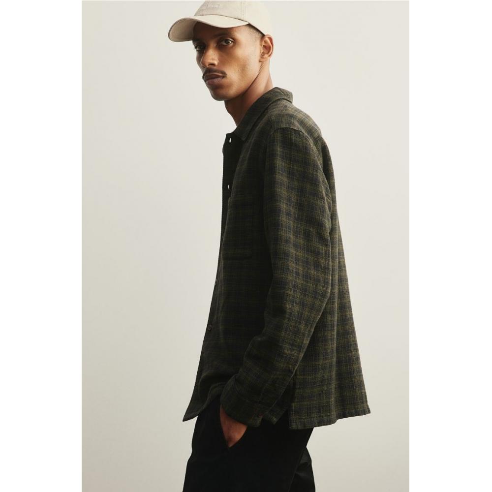 H M Cotton sHirt Regular Fit Dark Green cHeck
