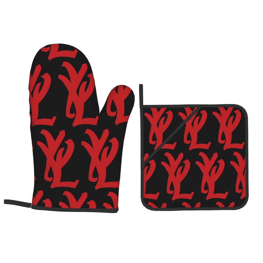 Rapper Playboi Carti YVL Red Logo Oven Mitts and Pot Holder Sets of 2 for Baking Kitchen Cooking BBQ Resistant Non-Slip Gloves