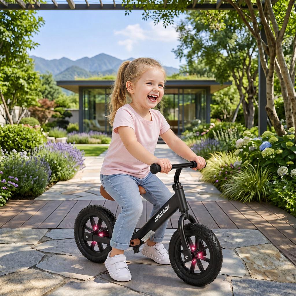 11.2" Balance Bike for 2-5 Years, Toddler Bike with Lighting Wheels, Adjustable Seat & Handlebar, Black