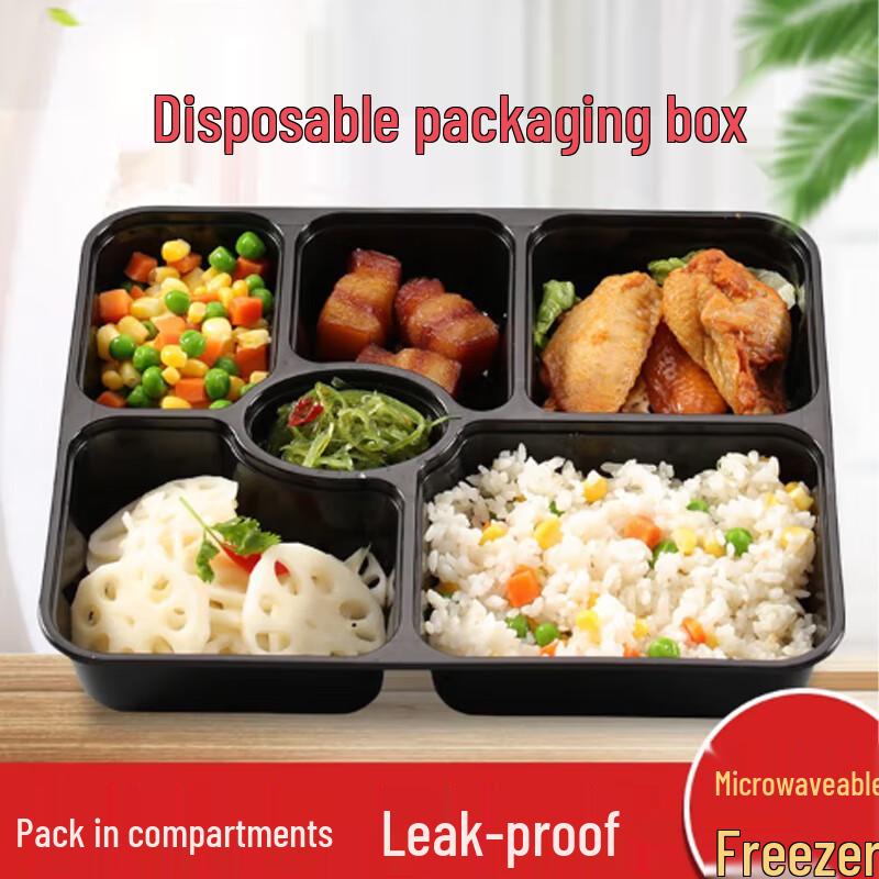 Disposable 6-Compartment Rectangular Lunch Boxes