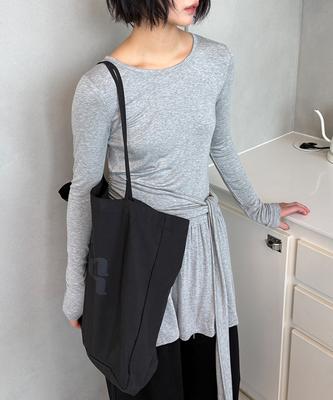 RONRON Drop Waist Frill Long Sleeve Gray