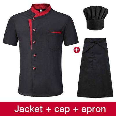 Unisex Chef Uniform Hotel Kitchen Work Clothes Short Sleeved Chef Restaurant Uniform Cooking Shirt Jacket+Hat+Apron