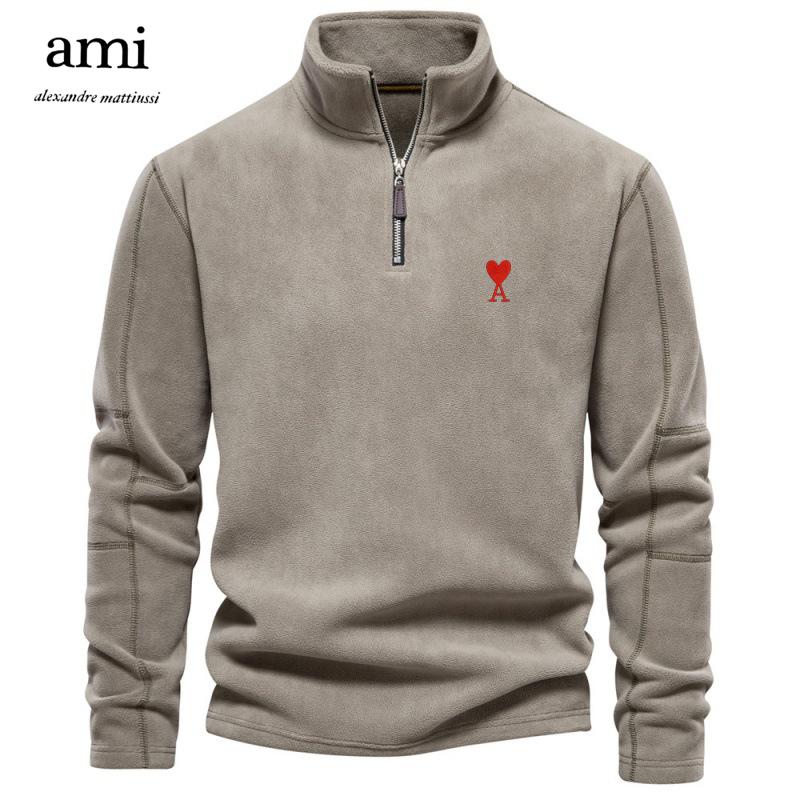 

AMI Чоловіча осінньо-зимова новинка з вишивкою, комір-стійка, напівзастібка, світшот із довгими рукавами, модний повсякденний флісовий топ M